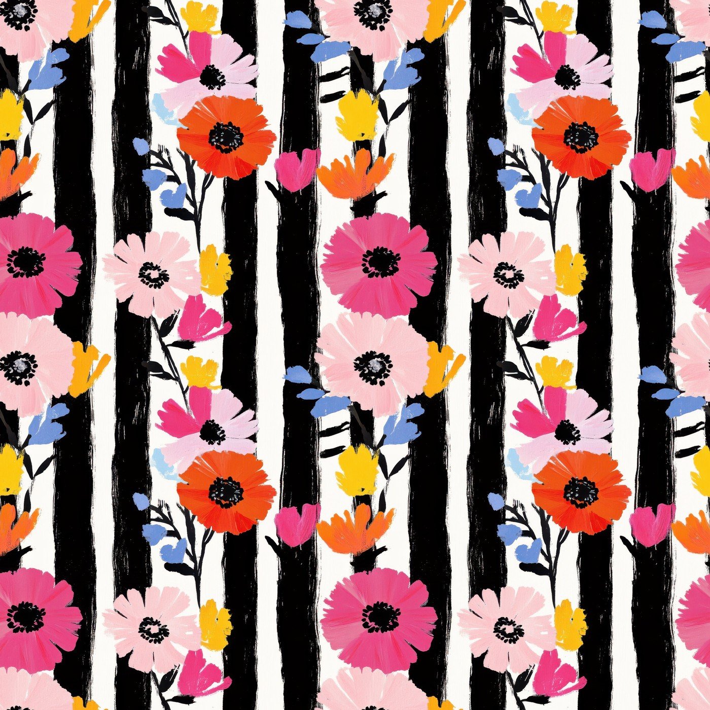 seamless pattern black floral line art